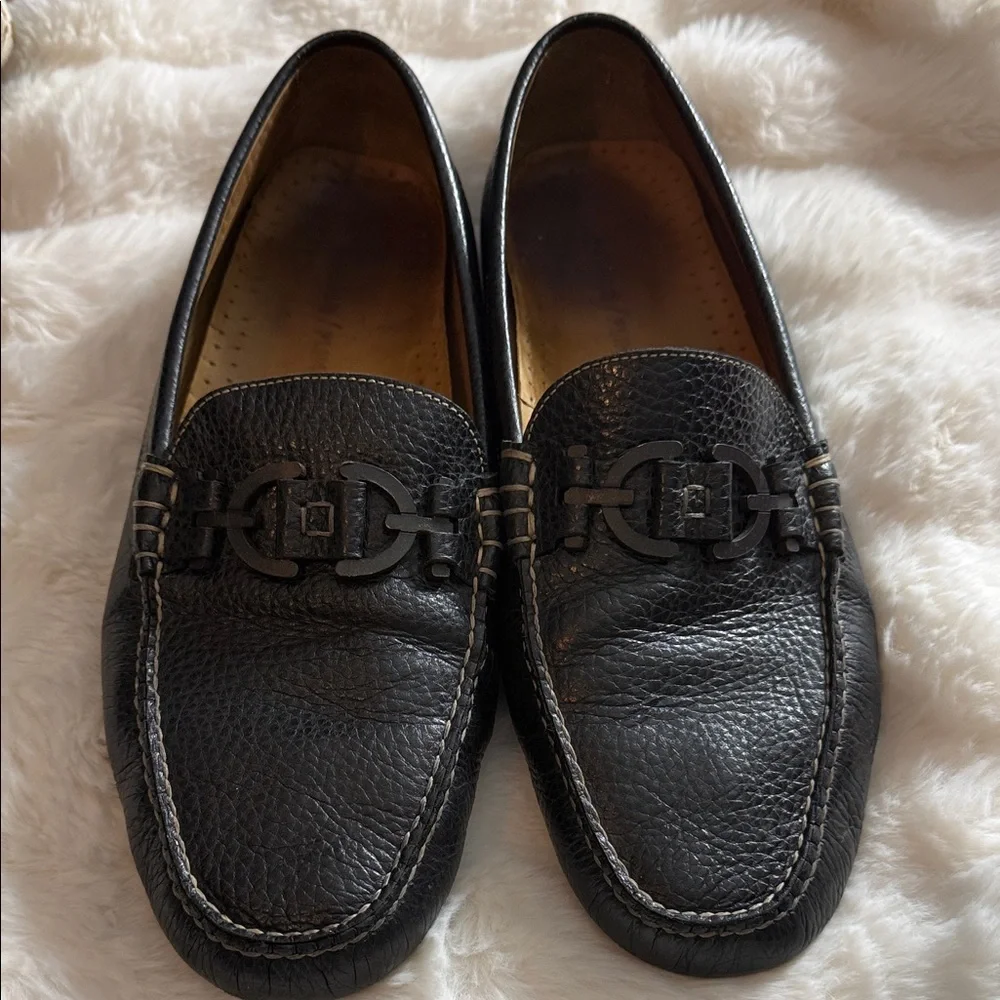 Donald J. Pliner Pebbled Leather Textured Black Driving Shoes Loafers